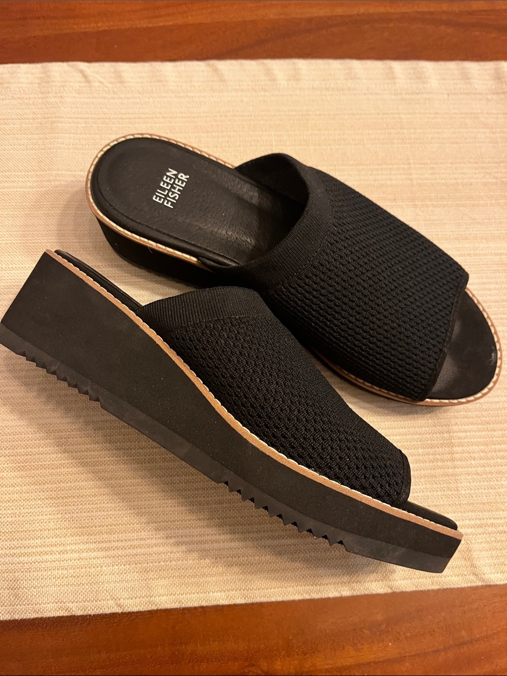 Eileen Fisher Black Knit Platform Slide Mules